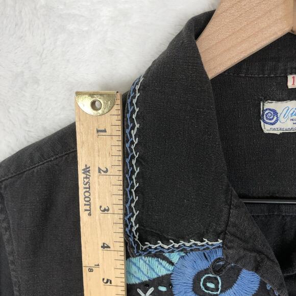 VTG VICKI Hand-Embroidered Mexican Jacket Sz 16 Black Pockets Toggle Folk L/S - Picture 5 of 13